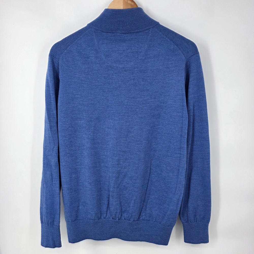 Orvis Merino Wool Quarter Zip Sweater Mens M Blue Heather Mock Neck Fly Lure - Picture 3 of 7